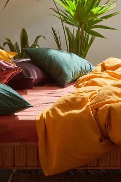Urban Outfitters Palmer Linen Blend Solid Duvet Cover In Marigold