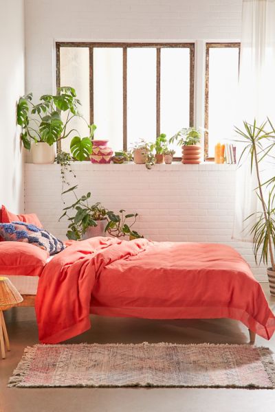 Urban Outfitters Palmer Textured Linen Blend Duvet Cover In Coral