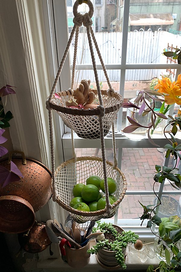 Urban Outfitters 2-tier Hanging Net Fruit Basket In Natural