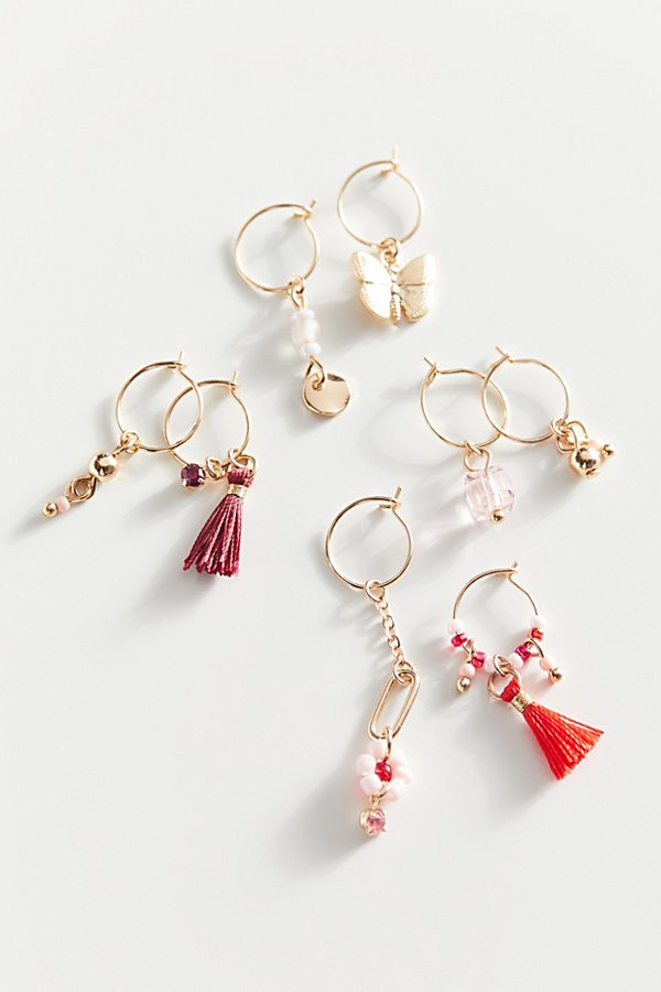 Urban Outfitters Allegra Mini Charm Hoop Earring Set In Gold
