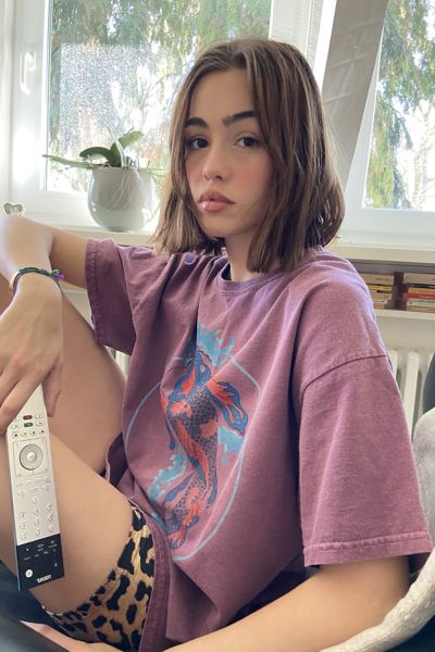 Urban Outfitters Koi Fish Overdyed T-shirt Dress In Maroon