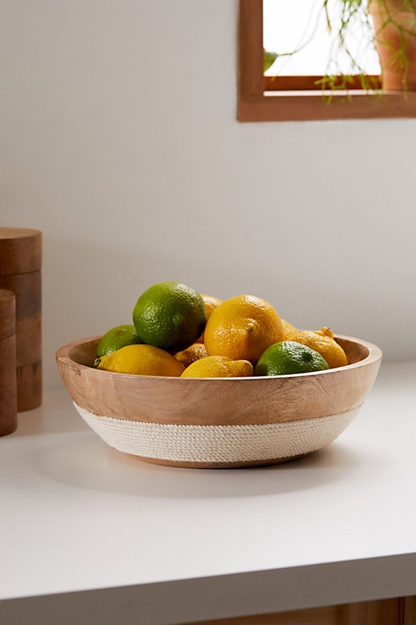 Urban Outfitters Woven Trim Mango Wood Serving Bowl In Neutral