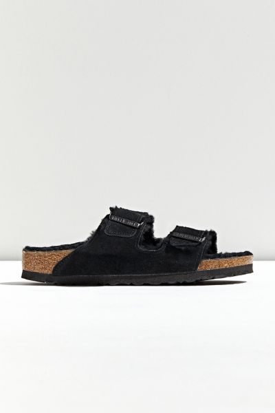 Birkenstock Arizona Slide Sandal With Genuine Shearling In Black
