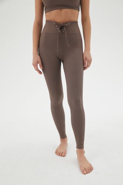 Year Of Ours Football Lace-up Ribbed High-waisted Legging In Light Brown