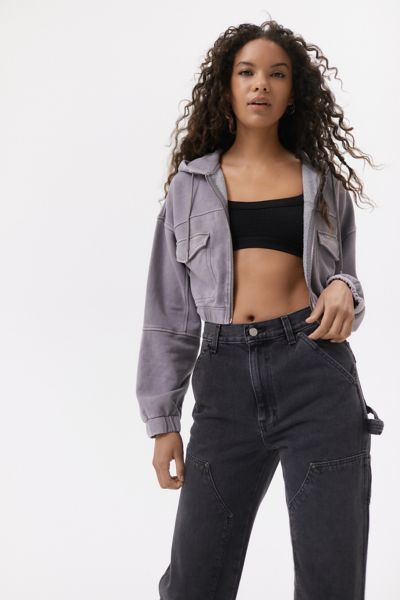 Urban Outfitters Uo Yogi Fleece Cropped Zip-up Hoodie Sweatshirt In Lilac