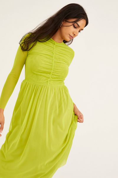 Lisa Says Gah Elenor Mock Neck Dress In Chartreuse
