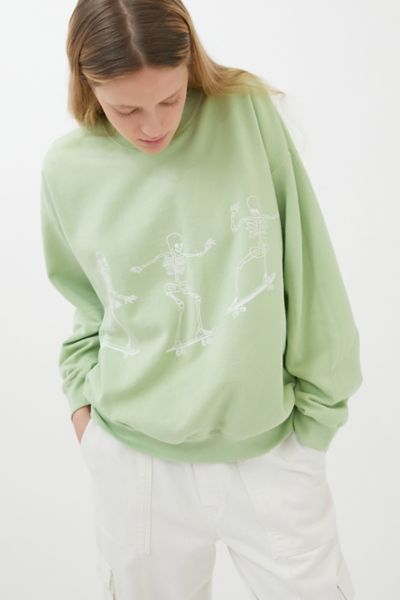 Project Social T Skateboard Skeletons Oversized Sweatshirt In Lime
