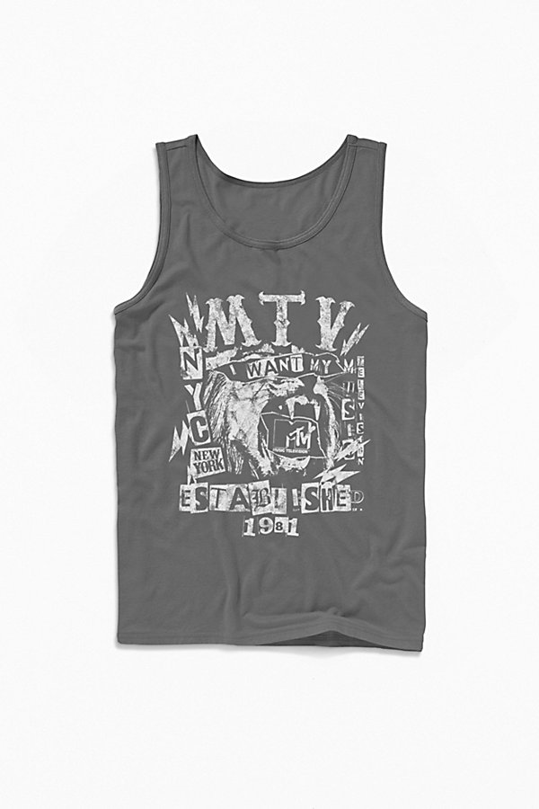 Urban Outfitters Mtv I Want My Music Lion Tank Top In Charcoal