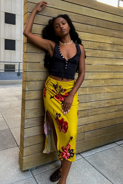 Urban Outfitters Uo Jewel Gathered Midi Skirt In Yellow Multi