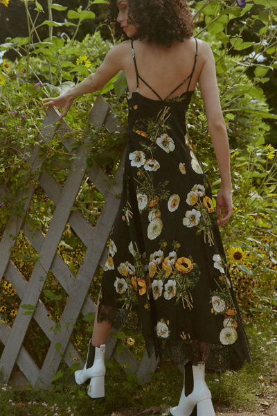 uo satin lace trim empire waist midi dress