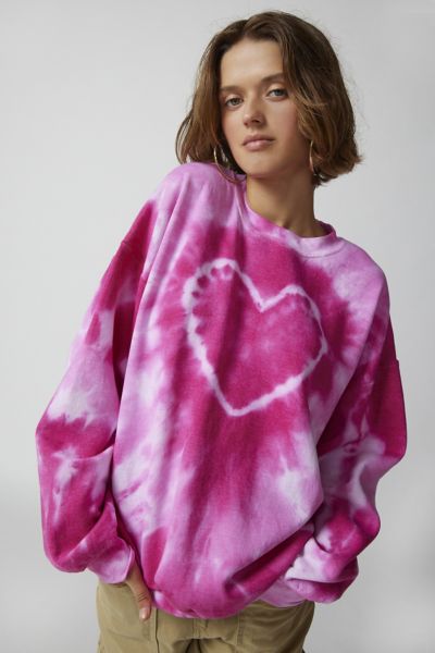 Urban Renewal Remade Heart Tie-dye Crew Neck Sweatshirt In Pink