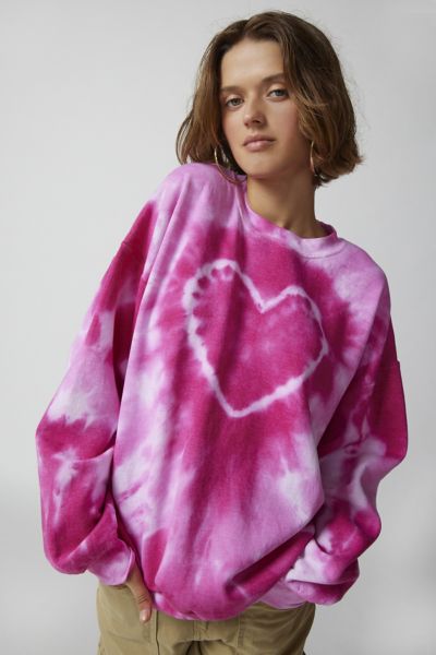 Urban Renewal Remade Heart Tiedye Crew Neck Sweatshirt In Pink ModeSens