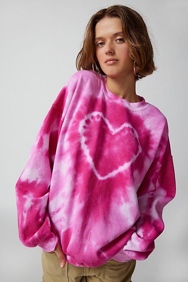 Urban Renewal Remade Heart Tie-dye Crew Neck Sweatshirt In Pink