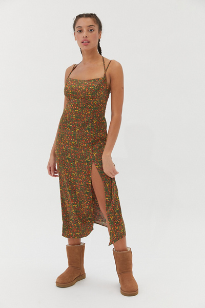 Urban Outfitters Uo Sasha Satin Midi Slip Dress In Green | ModeSens