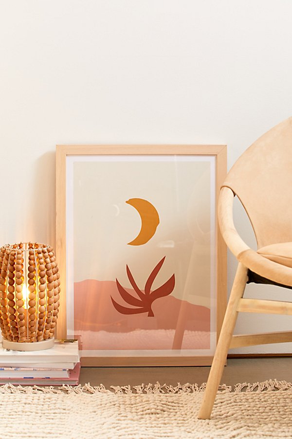 Grace Waxing Crescent Moon Art Print In Natural Wood Frame