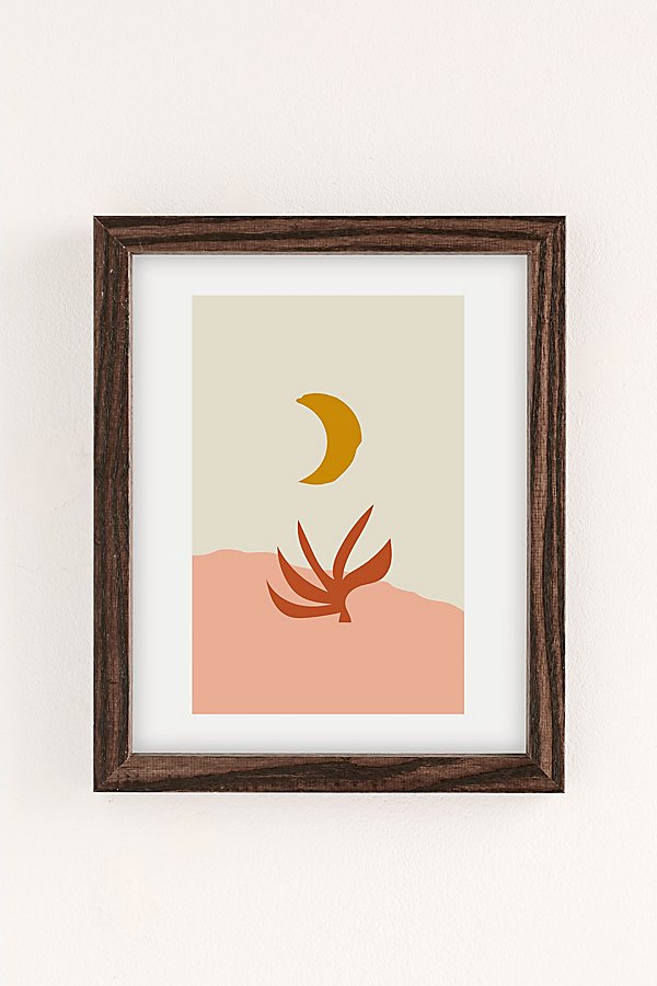 Grace Waxing Crescent Moon Art Print In Walnut Wood Frame