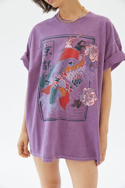 Urban Outfitters Beauty And Chaos Koi Fish T-shirt Dress In Purple