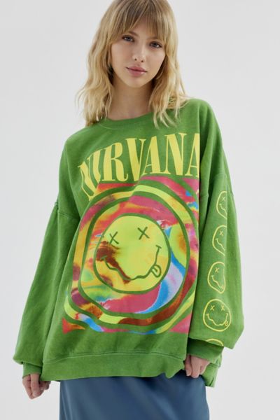 Urban Outfitters Nirvana Smile Overdyed Sweatshirt In Green