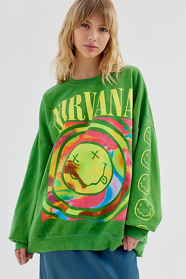 Urban Outfitters Nirvana Smile Overdyed Sweatshirt In Green | ModeSens