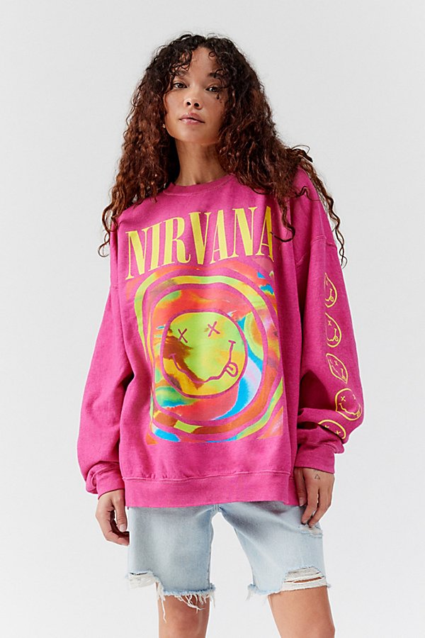 Urban Outfitters Nirvana Smile Overdyed Sweatshirt In Pink