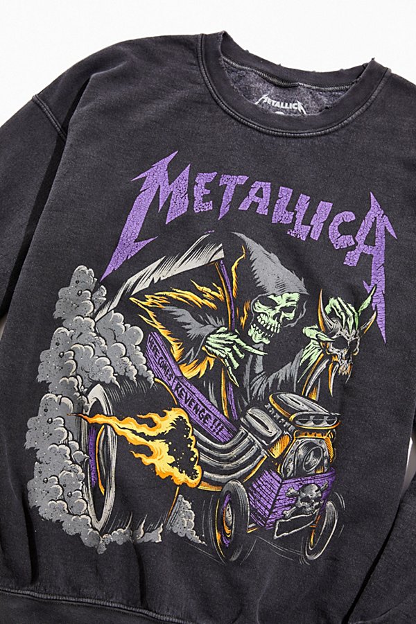 Urban Outfitters Metallica Distressed Washed Crew Neck Sweatshirt In Black
