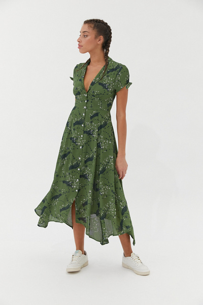 Urban Outfitters Uo Elle Button-through Midi Dress In Black | ModeSens