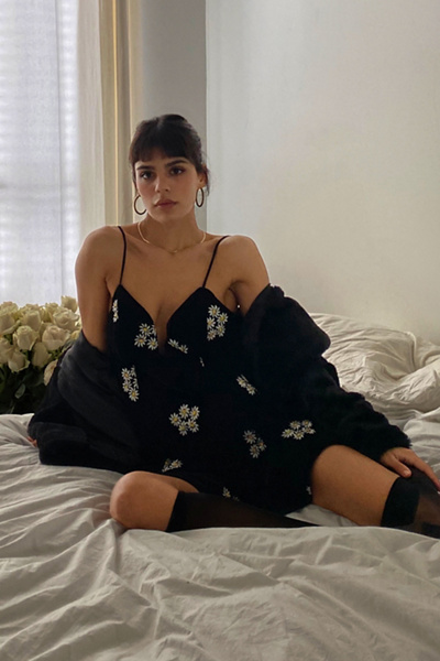 Urban Outfitters Uo Ginger Velvet Embroidered Mini Dress In Green