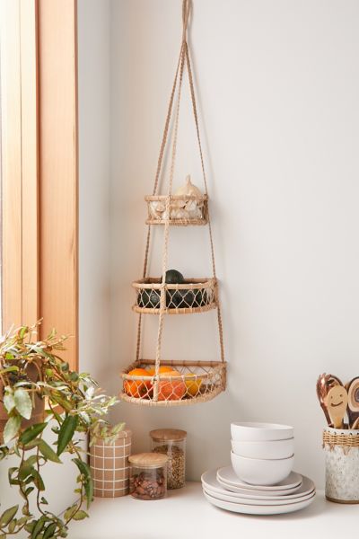 Urban Outfitters Molly Boho 3-tier Hanging Basket In Natural