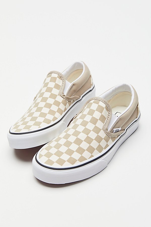 Vans Retro Checkerboard Slip-on Canvas Sneaker In Beige + White
