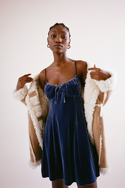 princess polly baby blue dress Urban Outfitters Uo June Bug Velvet Mini Dress In Blue main image 0