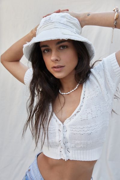 Urban Outfitters Uo Brenda Short Sleeve Cardigan In White
