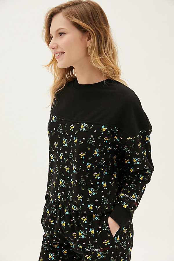 Adam Selman Sport Floral Boxy Pullover Sweatshirt In Washed Black
