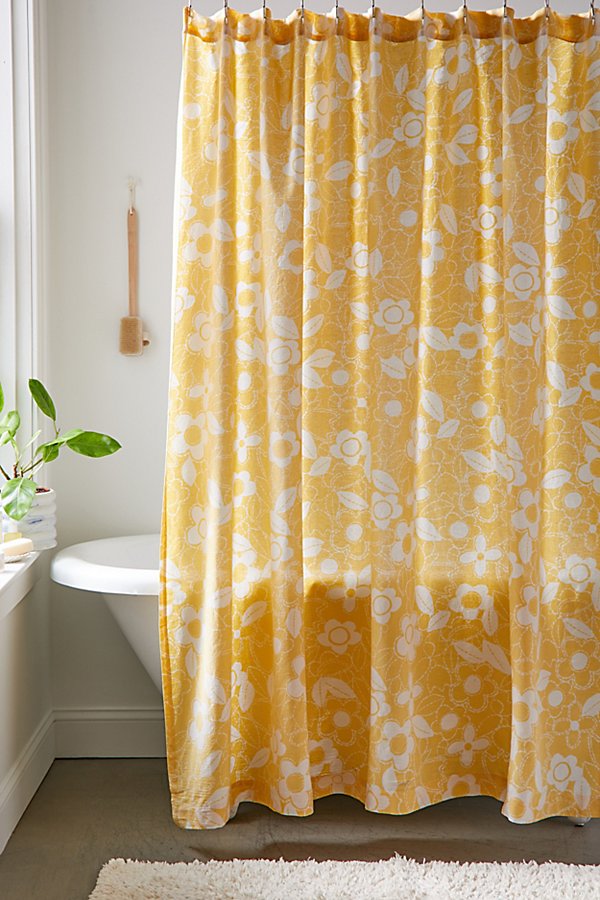 Urban Outfitters Alia Floral Shower Curtain In Yellow