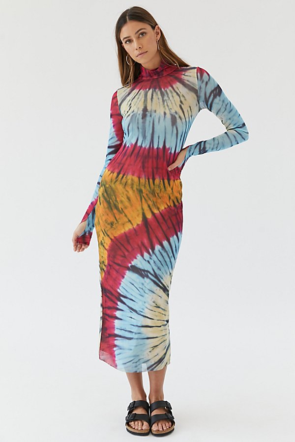 Afrm Shailene Mesh Mock Neck Maxi Dress In Multi