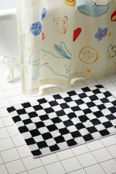 Urban Outfitters Checkerboard Bath Mat In Black + White