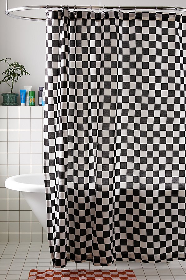 Urban Outfitters Checkerboard Shower Curtain In Black + White
