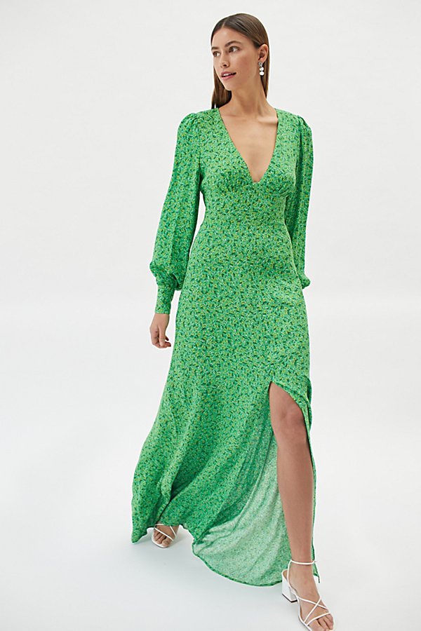 Afrm Shiloh Plunging Maxi Dress In Green Multi