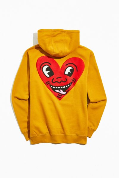Urban Outfitters Keith Haring Puff Heart Hoodie Sweatshirt In Gold