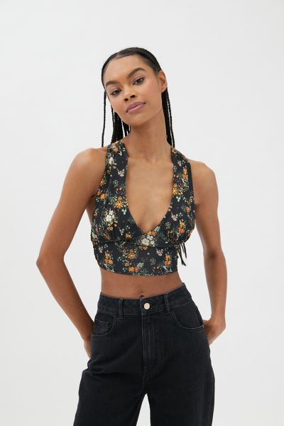Urban Outfitters Uo Phoenix Plunging Tank Top In Black Multi