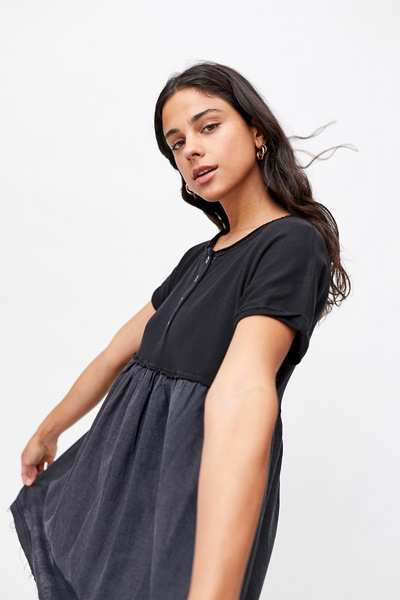 Urban Outfitters Uo Margo Mixed Henley T-shirt Dress In Black | ModeSens