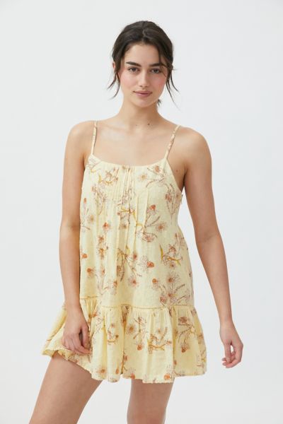 Urban Outfitters Uo Dina Cotton Frock Mini Dress In Yellow Multi