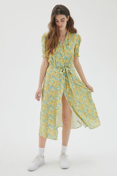 Urban Outfitters Uo Spring Day Midi Wrap Dress In Green