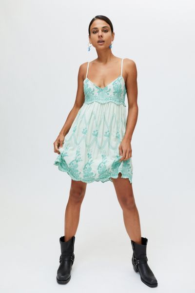 Urban Outfitters Uo Jamie Embroid Babydoll Dress In Blue