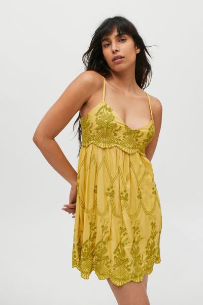 Urban Outfitters Uo Jamie Embroidered Babydoll Frock Dress In Yellow