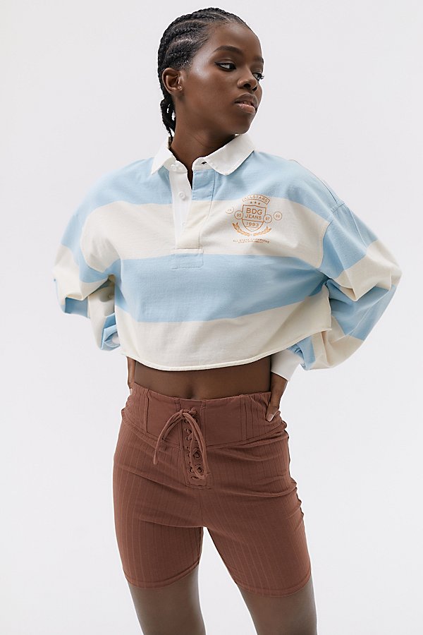 Bdg Jefferson Cropped Rugby Shirt In Blue Multi