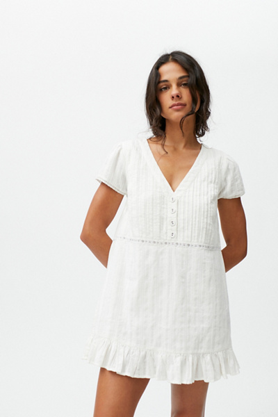 urban outfitters pleated dress UO Bryan Bow-Back Pleated Denim Mini Dress