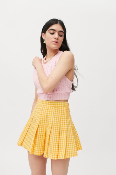 Urban Outfitters Uo Katie Plaid Pleated Mini Skirt In Yellow Multi