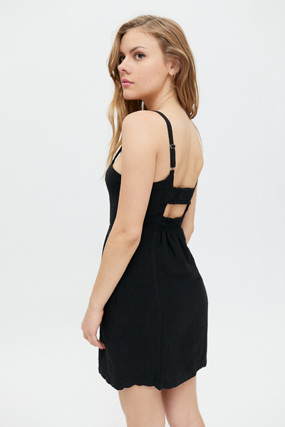 urban outfitters black linen dress NWT Urban Outfitters Womens Strapless Dress Black Linen Blend Thigh Slit  Medium