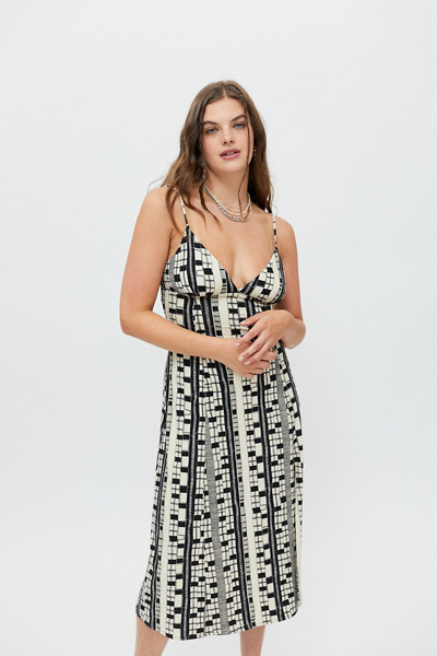 knee length dresses for ladies Urban Outfitters Navy/Red Brown Plaid Midi Dress