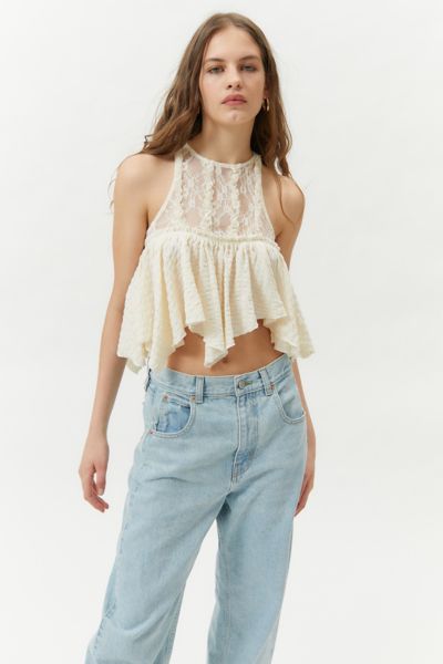 Urban Outfitters Uo Isabella Lace Babydoll Top In White